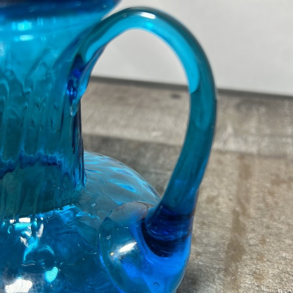 Small Blue Hand Blown Glass Pitcher Unique Design - Picture 6 of 7